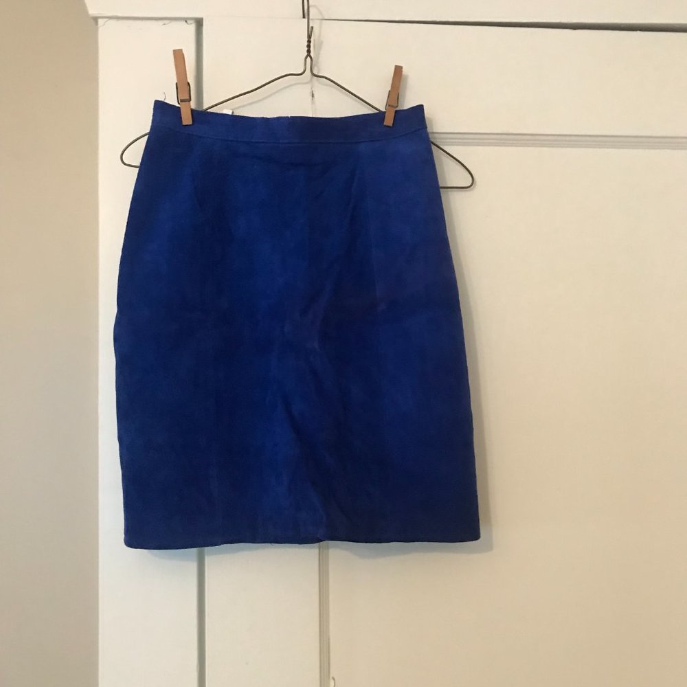 Vintage-Phoenix-Wounded Bird-Blue Suede Pencil Skirt-Small